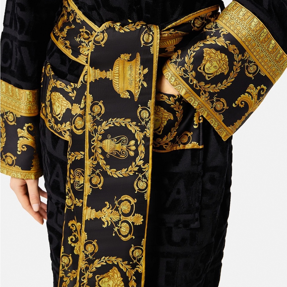 Versace Black Robe with Gold Baroque Design - Picture 3 of 10